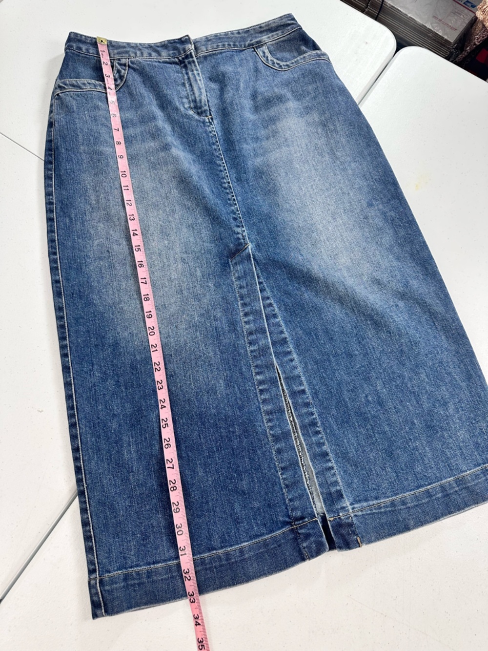 J Jill Denim Midi Skirt Front Slit Stretch Straight Casual Classic Modest 10 - Picture 5 of 14